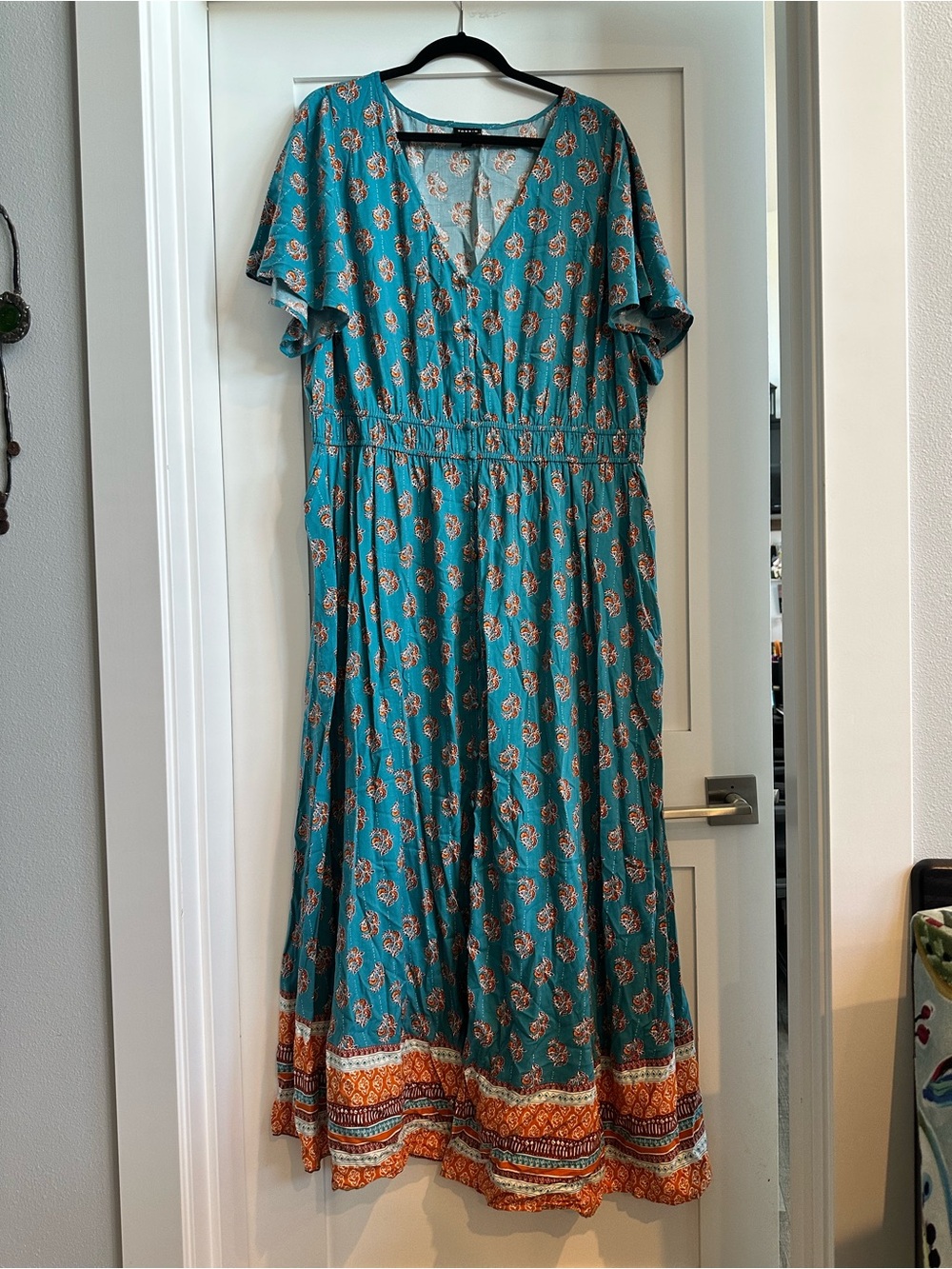 torrid Teal Floral Maxi Dress with Orange Border Hem